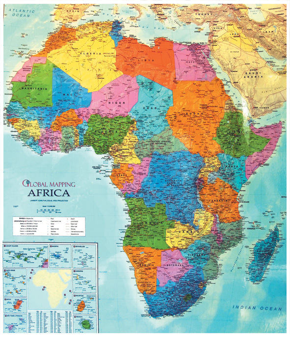 CHART: MAPS: POLITICAL MAP OF AFRICA WITH PHY. FEATURES A1  Cover