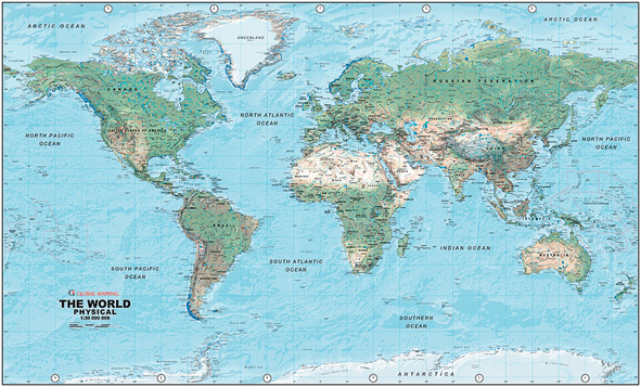 CHART: MAPS: WORLD MAP PHYSICAL A1  Cover